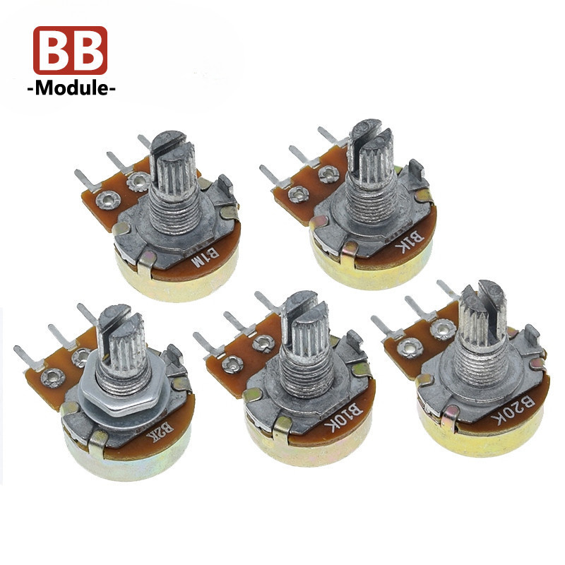 Wh148 Linear Potentiometer 15 มม.20 มม.ถั่วและเครื่องซักผ้า 3pin WH148 B1K B2K B5K B10K B20K B50K B100K B250K B500K B1M