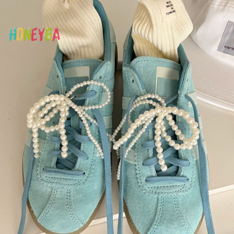 <Honeyba> 1pc Handmade รองเท้าคลิป Double Layered Pearl Bead Bowknot Charm รองเท้าหัวเข็มขัดตกแต่งกระเป๋าจี้ Bow Key Chain อุปกรณ์เสริม Nice