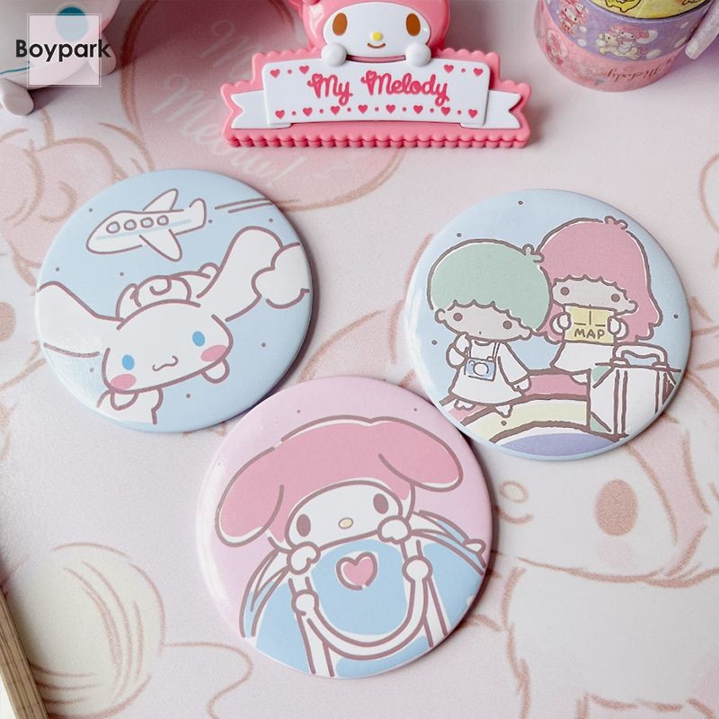 SANRIO BY.thSanrio การ์ตูนกระจกแบบพกพา Creative กระจกกลมเล็ก Melody Girl Heart กระจกขนาดเล็ก-BY