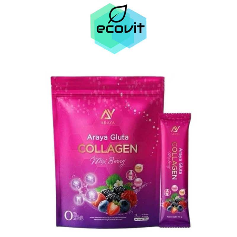 Araya Gluta Collagen Mix Berry อารยา กลูต้า คอลลาเจน มิกซ์เบอรร์รี่ [15 ซอง] [1 ห่อ]