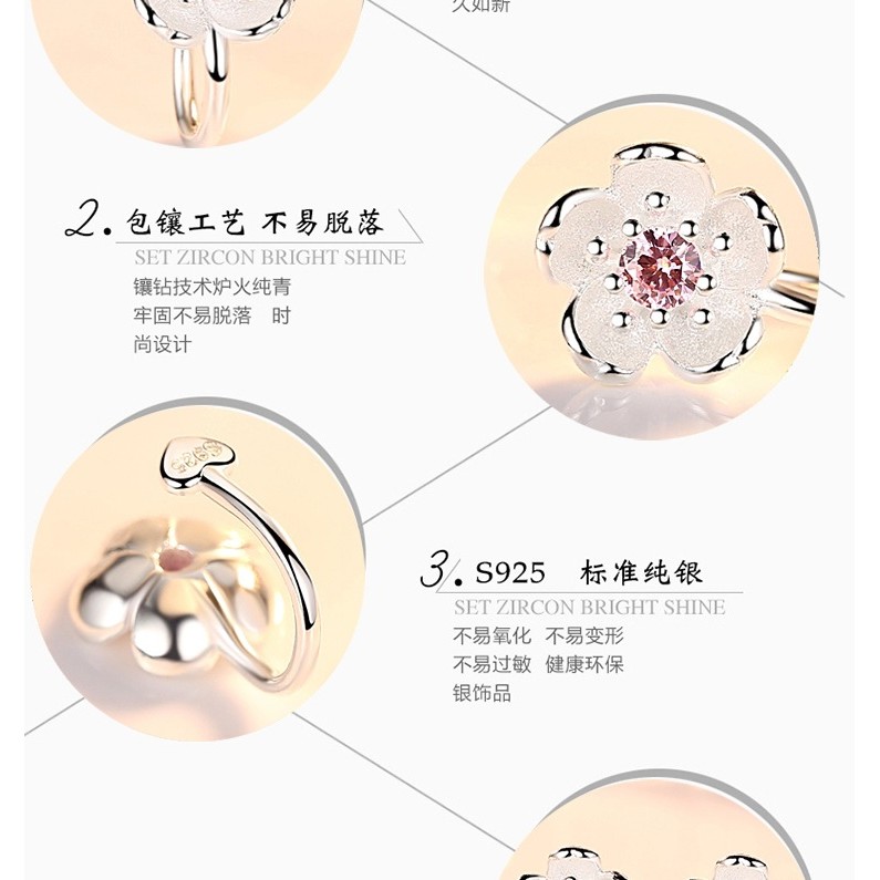 925 เงินสเตอร์ลิงสไตล์เกาหลีคริสตัล Cherry Blossom ดอกไม้คลิปบนต่างหูโดยไม่ต้องเจาะสําหรับสาวหวานหูคลิป ราคา ถูกที่สุด ดีลบีเคเค แกลเลอรีภาพที่ 6