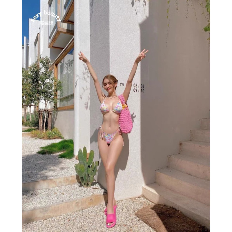 🌷ส่งไวจากไทย🌷ชุดว่ายน้ำลายดอก บิกินี่สวยๆ มีเลือกผูก ผ้าย่น สีน่ารักมาก สไตล์สายฝอ เซ็กซี่ - รูปที่ 6
