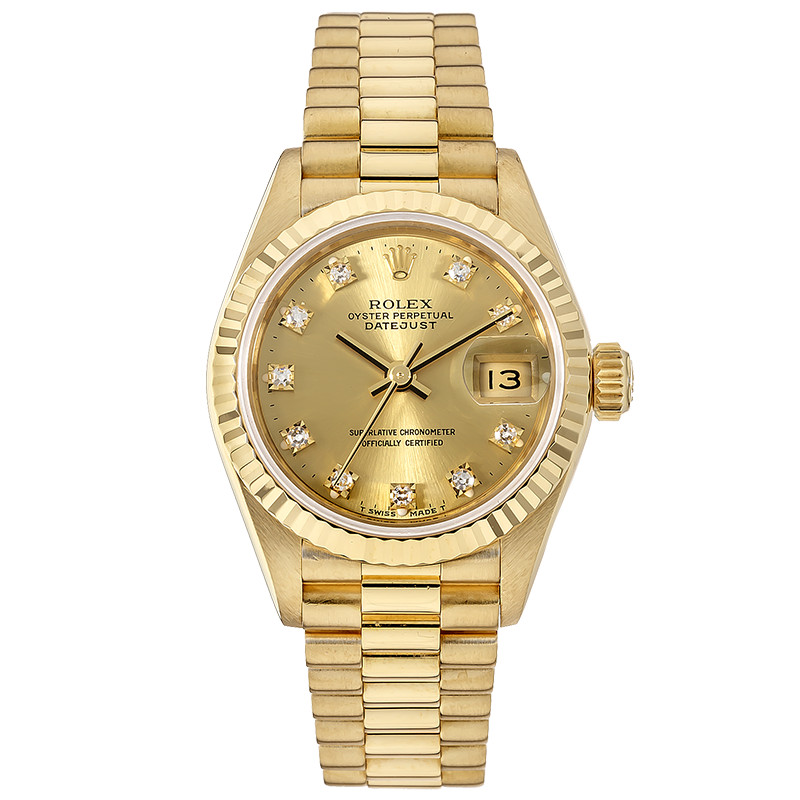 Rolex Rolex 18K Gold ด้านหลังเพชรนาฬิกากลไกอัตโนมัติหญิง 69178 เพชรด้านหลัง