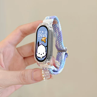 สายรัดไนลอนแบบปรับได้สําหรับ Xiaomi Mi band 10 9 8 สร้อยข้อมือยางยืด miband 7 6 5 4 3 NFC Braided Solo Loop สายรัดข้อมือ