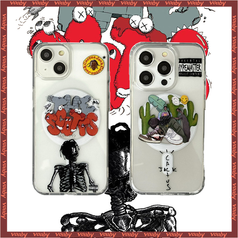 เทรนด์แฟชั่น Travis Scott Cactus Jack label lucency Magnetic เคสโทรศัพท์เหมาะสําหรับ IPhone16 16PM 15 15P 15PM 14 14P 13 13P 13PM 12 12PM 11Pro 11ProMax XR MAX 7 7P 16Plus