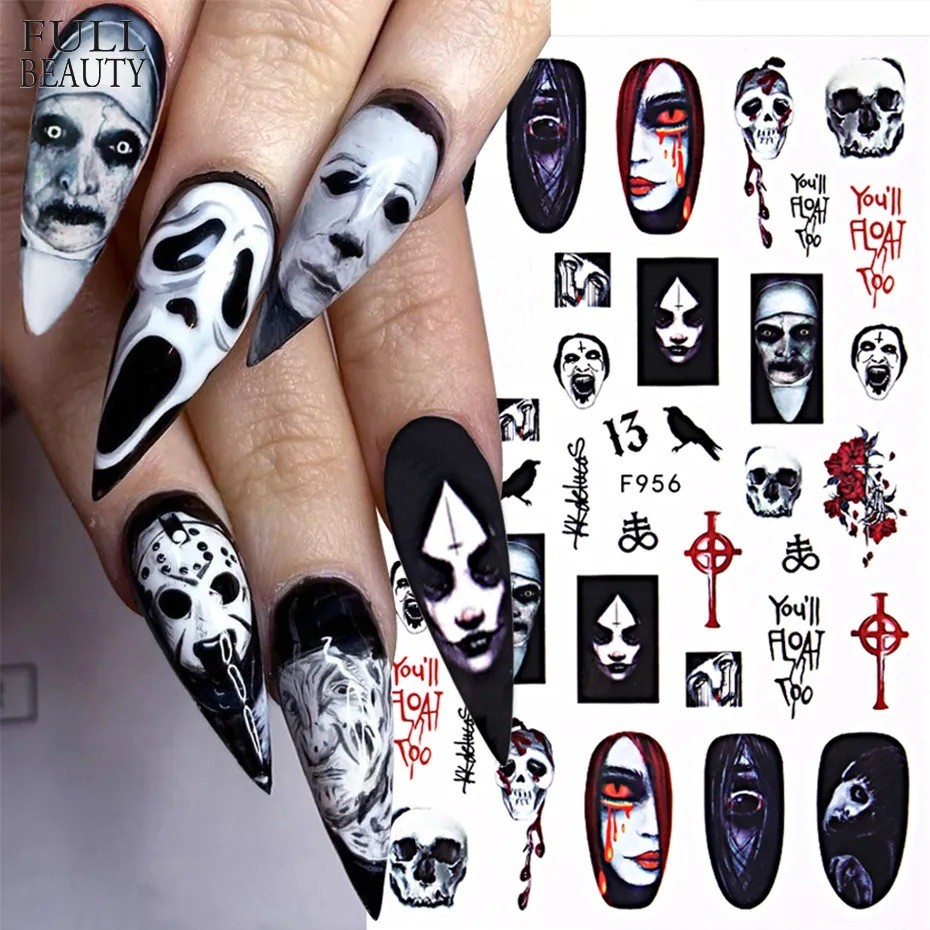 สติ๊กเกอร์ติดเล็บ Dark Butterfly Bloodthirsty Rose Skull Zombie Nail Decals