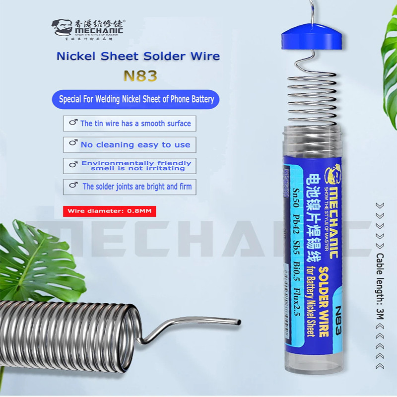 ลวดบัดกรีแผ่นนิกเกิล MECHANIC N83 0.8MM 205℃ ซ่อมเชื่อมแบตเตอรี่โทรศัพท์บัดกรีลวดสําหรับสแตนเลสมัลติฟังก์ชั่น