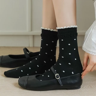 Y2K หวาน Kawaii Dot ถุงเท้าฤดูใบไม้ผลิฤดูร้อน Harajuku JK Lolita ถุงเท้าสีขาวสไตล์ญี่ปุ่นกลางถุงเท้าหลอด
