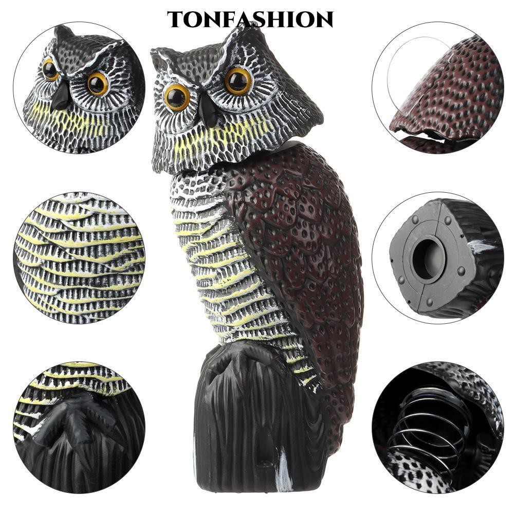 Tonfashion นกฮูกปลอม Decoy จําลอง Nighthawk ประติมากรรมสําหรับ Garden Yard พร้อมหัวหมุน