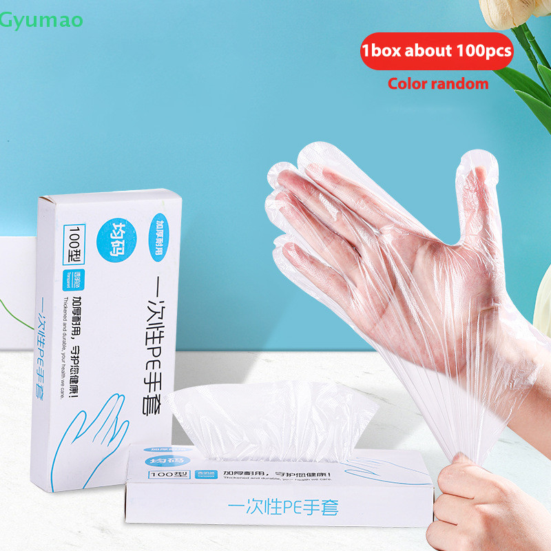 [Gyu] 100 ชิ้นถุงมือยางฟรี PE ถุงมือแบบใช้แล้วทิ้งโปร่งใสลื่นกรดทํางานความปลอดภัยเกรดอาหารถุงมือทําความสะอาดในครัวเรือน