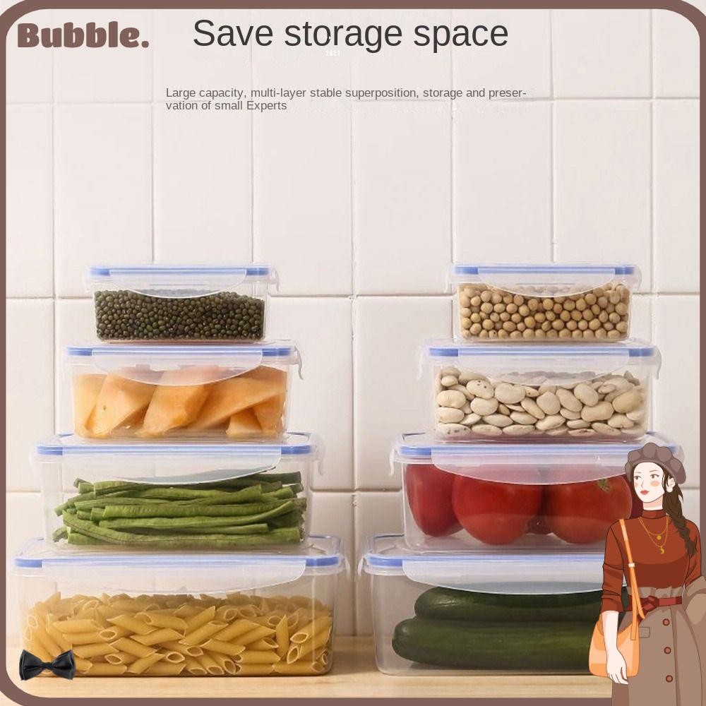 ฟอง กล่องเก็บของในตู้เย็น 1/4 ชิ้น, เกล็ดตายายพลาสติกสี่เหลี่ยมปิดผนึก, วางซ้อนกันได้พร้อมฝาปิดภาชนะบรรจุอาหา
