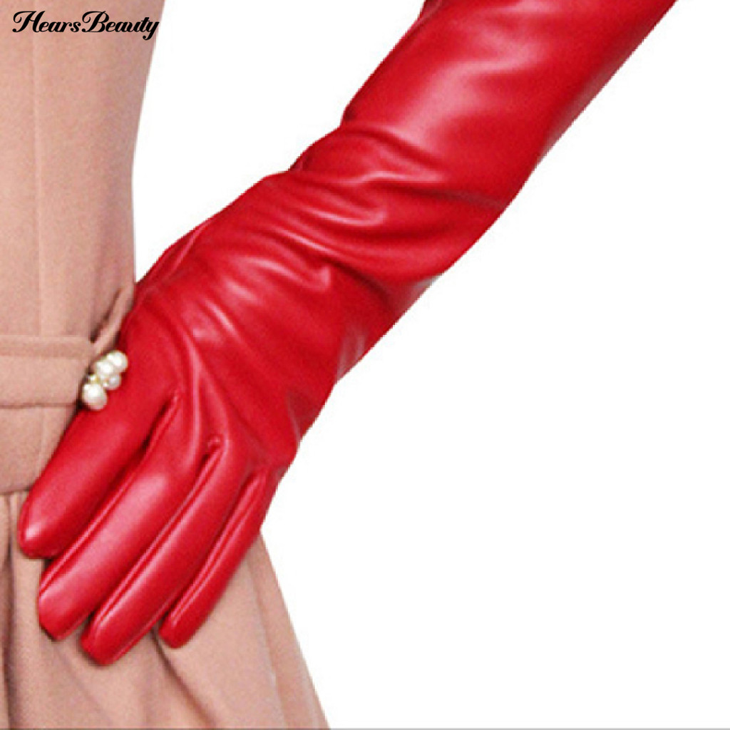 Hea-gloves ถุงมือแขนยาวหนังเทียมกันลมแบบเต็มนิ้วสําหรับช้อปปิ้ง