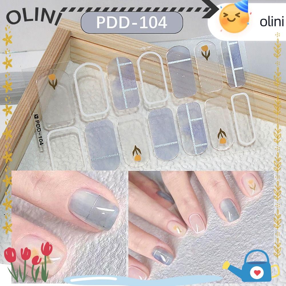 Oliini สติ๊กเกอร์ติดเล็บเจล, 14Strips Floristic แผ่นแปะเล็บ, กําจัดง่าย Semi Cured Full Cover Nail Art สติกเกอร์ DIY ทําเล็บ