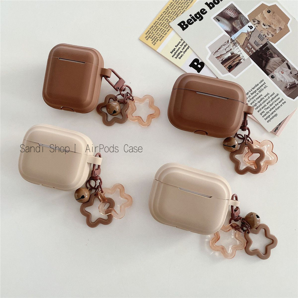 Simple สีน้ําตาล สีกากี ซิลิโคนนุ่ม เคสป้องกันสําหรับ AirPods 1/2/3/Pro/Pro2/4 รองรับ Apple ชุดหูฟังบลูทูธไร้สาย กันตก