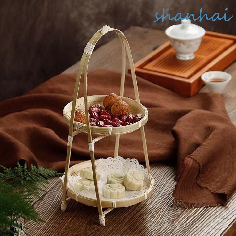 Shanhai ไม้ไผ่ทอผ้าตะกร้า, 1/2/3 ชั้นรอบขนมขบเคี้ยวขาตั้งจอแสดงผล,ตะกร้าถาดงานฝีมือสานตะกร้าเก็บที่หรูหราบ้าน