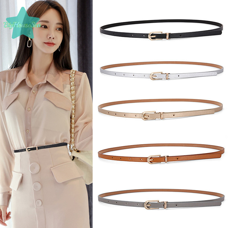 แฟชั่นเข็มขัดผู้หญิงสีดํา สีขาว สีเทา ขาหัวเข็มขัด ปรับได้ ชุดฤดูร้อน กางเกงยีนส์ 1 ชิ้น