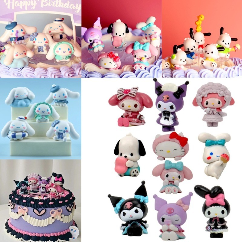 5 ชิ้น/เซ็ต Hello Kitty Pachacco Kawaii Kuromi Theme เค้กวันเกิดตกแต่ง Party ตกแต่ง PVC เครื่องประดับ