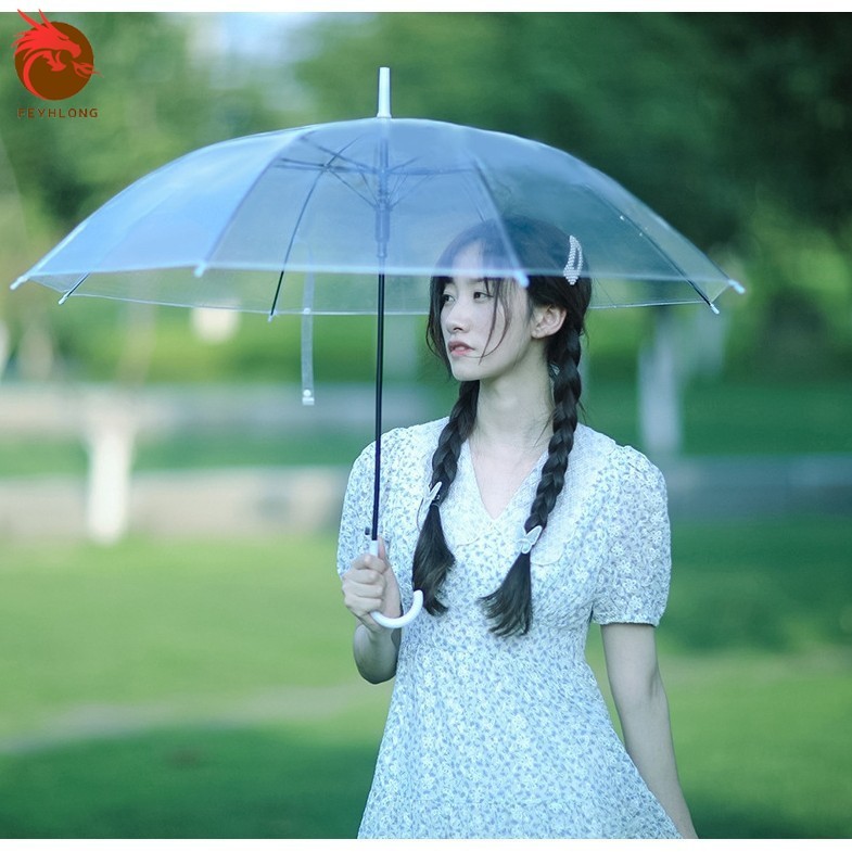 ร่มก้านยาว ร่มใส ร่มกันฝน เเบบใส ก้านร่มสีดำ เเข็งเเรง ทนทาน สวยงาม