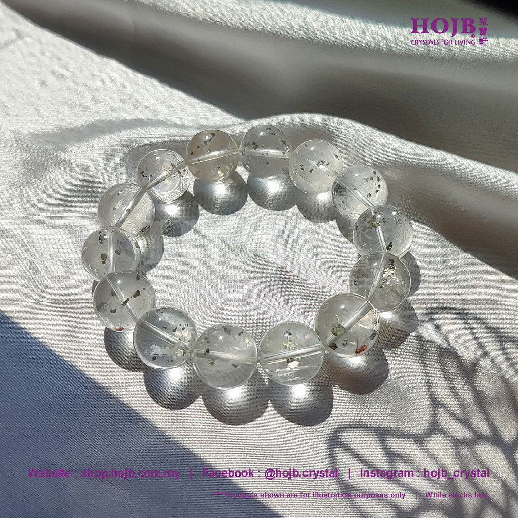 HOJB บราซิลธรรมชาติ Pyrite "คริสตัลคริสตัล" 5A สร้อยข้อมือลูกปัด 14.8 มม.สายธรรมชาติ巴西ข้าวสาลีข้าวสา