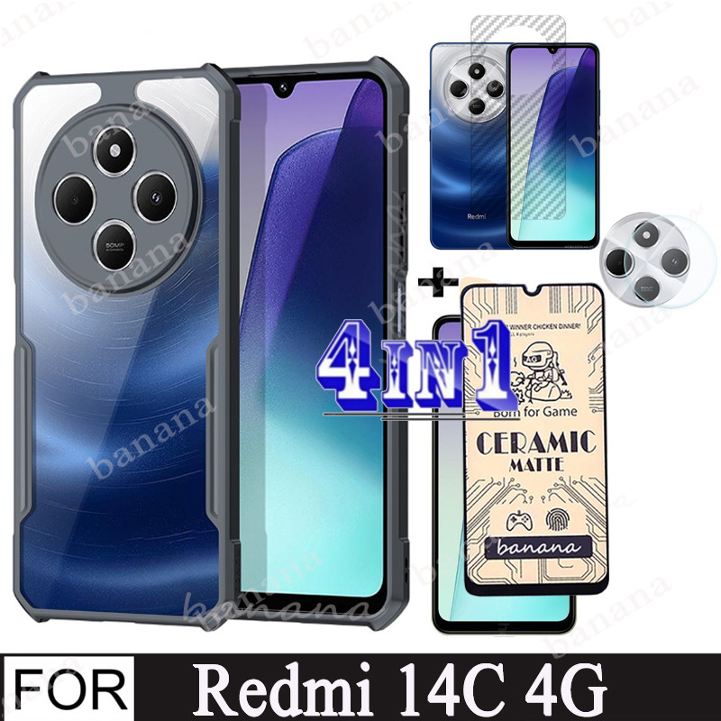 Redmi 14C เคสโทรศัพท์กันกระแทกสําหรับ Xiaomi Redmi 13 13C 12C A3 4 in 1 เลนส์กล้องกระจกป้องกันหน้าจอ + ฟิล์มด้านหลัง