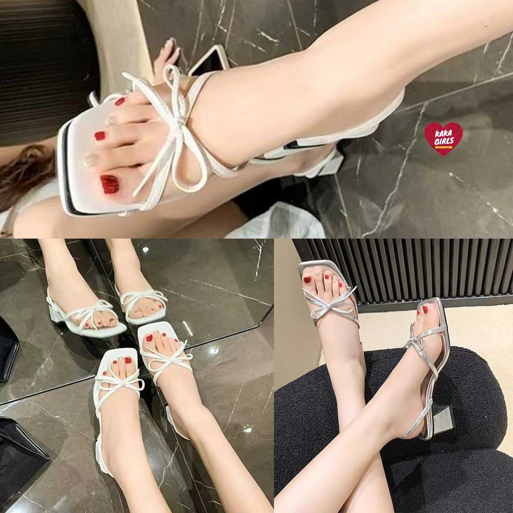 รองเท้าส้นสูงใหม่ล่าสุดสำหรับฤดูร้อน พร้อมโบว์และส้นใหญ่