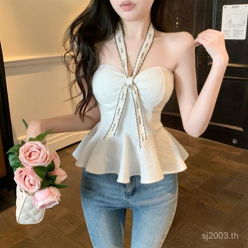 Women's Outer Wear Tube Top Hot Girl Halter off-Shoulder Sweet Pure Desire Vest Thai Style Classic Style Sling Top Summer