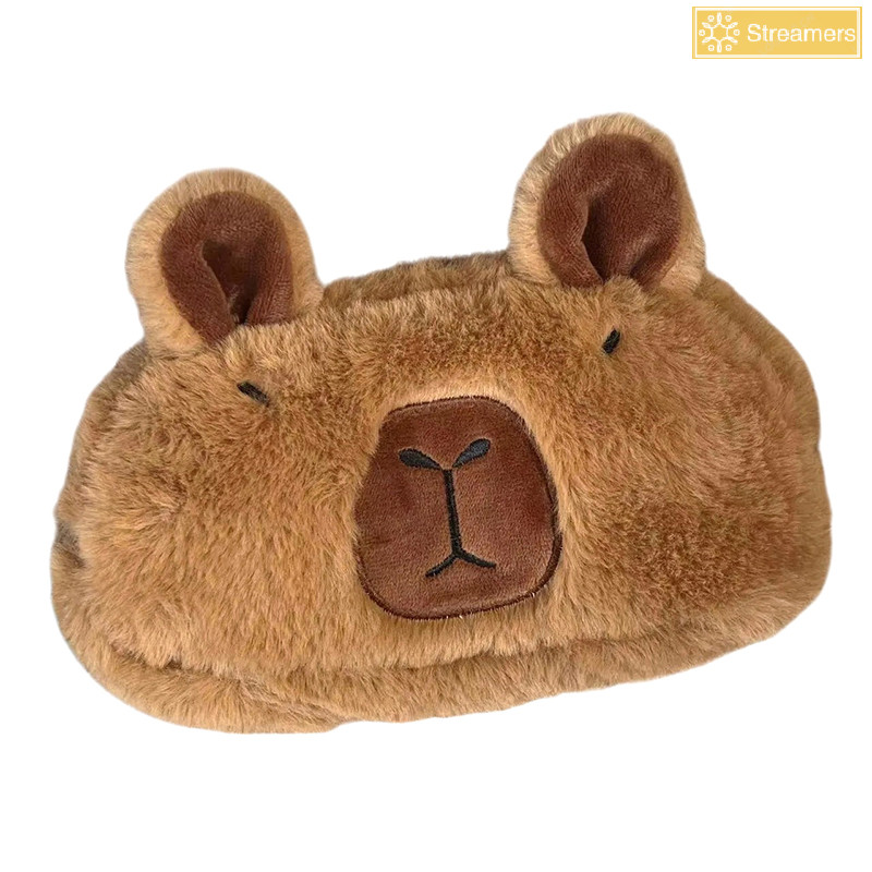 {Streamers} Cute Plush Capybara Pencil Storage Bag Cartoon Animal Pen Case Large Capacity Stationery Pouch New