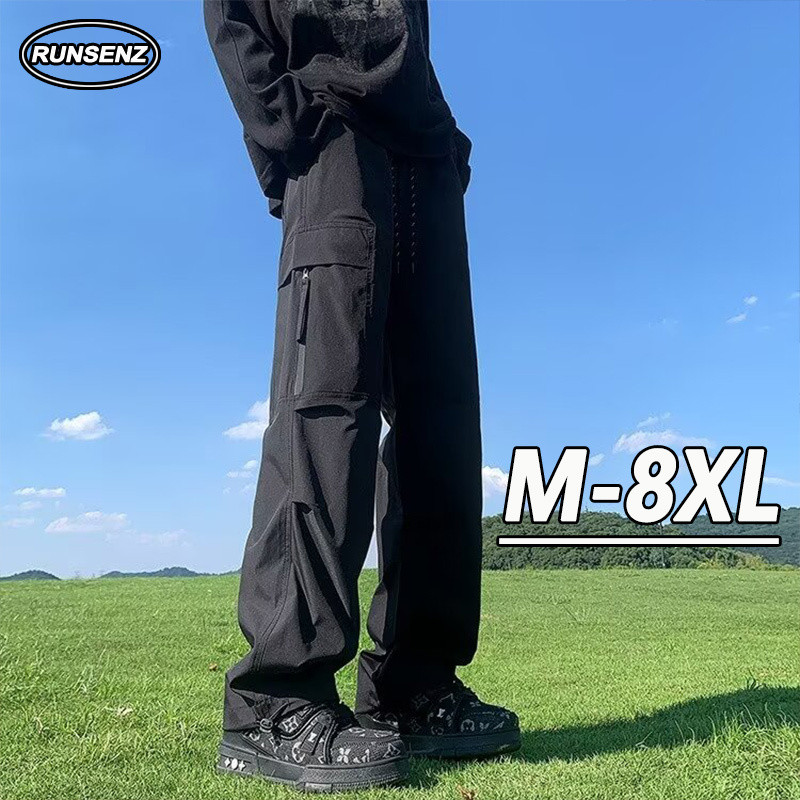 M-8xl Fat Man Simple Cargo Pants Men Plus Size Long Pants High-end Loose Casual Straight Leg Pants