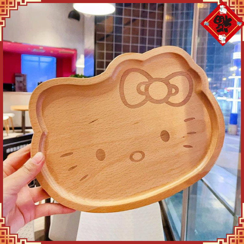 Hellokitty High-End สไตล์ญี่ปุ่นไม้ไผ่จานขนมส่งออกไปยังญี่ปุ่นจํานวนมาก Few Maother ทารกสามารถใช้ Super เด็กจานอาหารค่ําน่ารักถาดไม้เนื้อแข็ง Compar