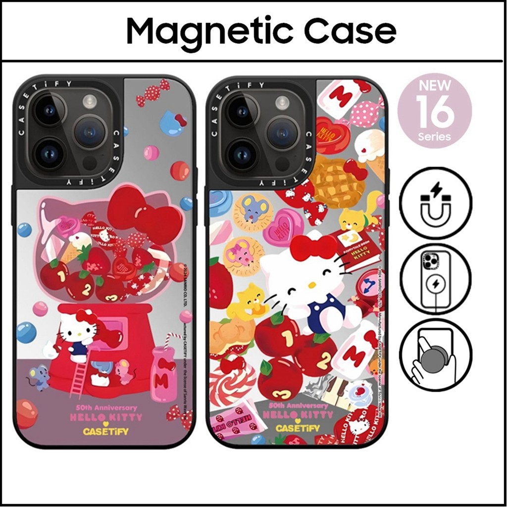 Casetify Hello Kitty 50th Anniversary สติกเกอร์พลาสติกแข็งกระจกอะคริลิคสําหรับ iPhone 16 11 12 13 14 15 Plus Pro Max ปลอก
