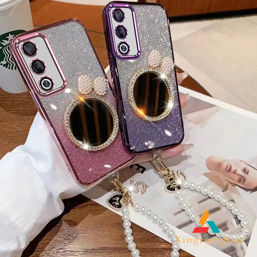 ปลอกoppo A3 Pro 5G A3X 5G/ A3 A38 A18 A58 A60 A79 5Gกรณีเครื่องสําอางหรูหราแต่งหน้ากระจกนุ่มพร้อมเชือกเส้นเล็กฝาครอบโทรศัพท์