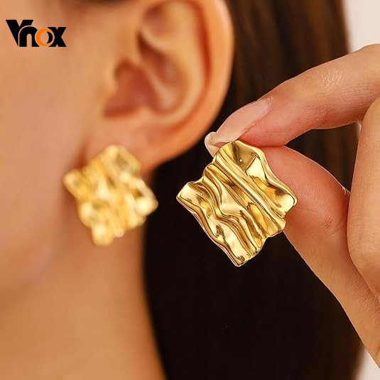 Vnox ไม่สม่ําเสมอ Chunky Stud ต่างหูสําหรับสาว,18K Gold Geometric สแตนเลส Dangle,ต่างหูอินเทรนด์ของขวัญ