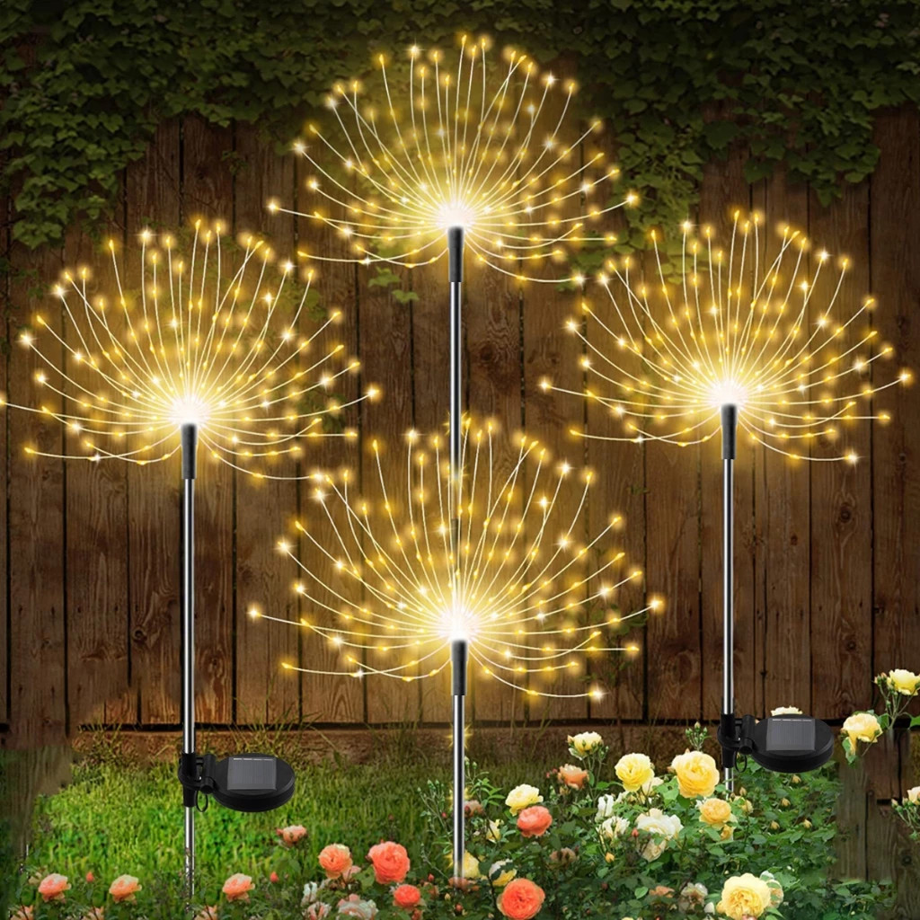 ไฟดอกไม้ไฟ LED พลังงานแสงอาทิตย์ 200LED IP65 กันน้ํา 8 โหมดไฟลวดทองแดงแสงกลางแจ้งเซ็นเซอร์พลังงานแสงอาทิตย์