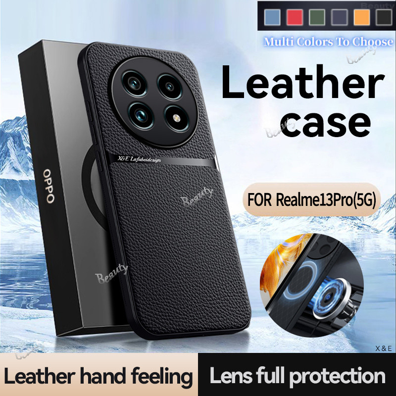 Realme13pro + 5Gเคสโทรศัพท์สําหรับRealme 13 12 Pro Plus 13 + 13Plus 12X 12Pro 14T 14Pro Plus Realme13Proหรูหราหนังแม่เหล็กรถผู้ถือกันกระแทกกล้องฝาครอบป้องกันRealme13