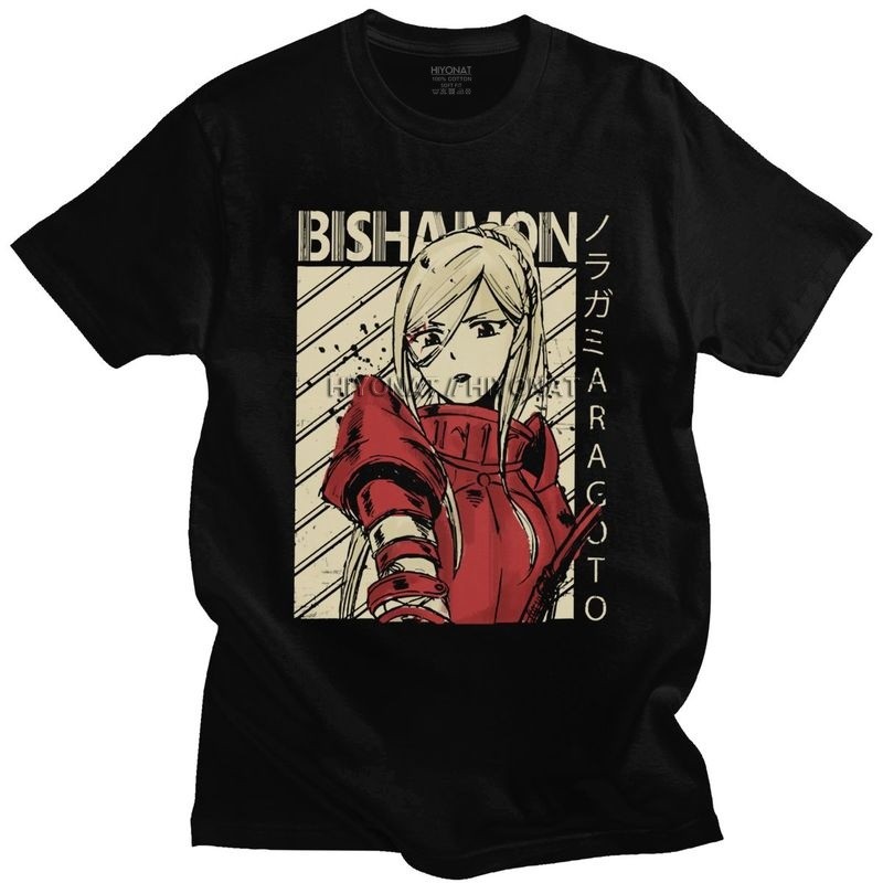 Mens Noragami Bishamonten T เสื้อแขนสั้นผ้าฝ้าย Tshirt Streetwear เสื้อยืด Designer อะนิเมะญี่ปุ่นมั