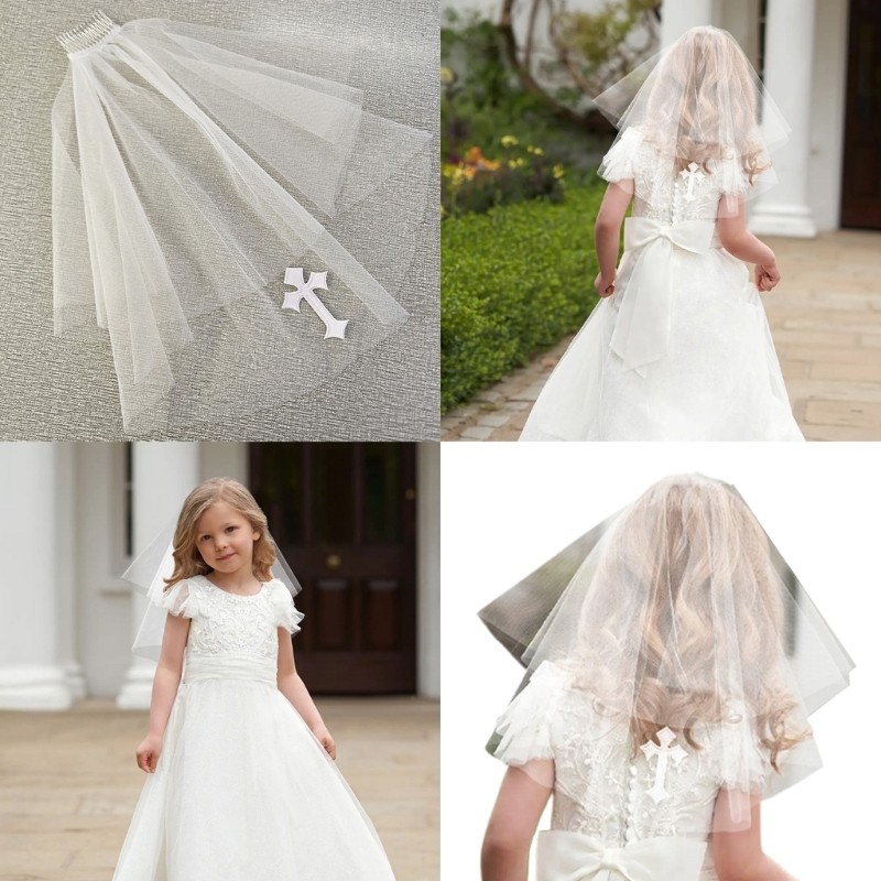 BST Elegant Tulle Veil สําหรับสาวงานแต่งงานกิจกรรมทางศาสนา Double Layered Lace Veil