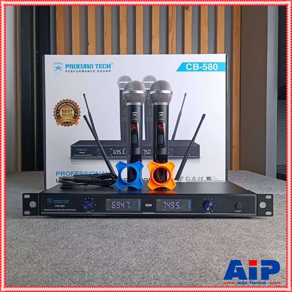 ไมค์สีดำ PROEUROTECH CB-580 ไมค์ลอย **มือถือคู่** CB 580 CB580 ไมค์ลอยคู่ ไมค์โครโฟนไร้สาย เอไอ-ไพศาล