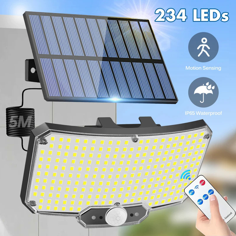 234LED Solar Lights Outdoor With 3 Modes Motion Sensor Solar Flood Lights with Remote IP65 Waterproo
