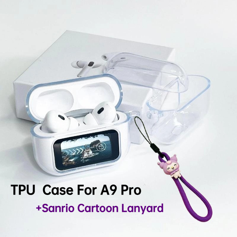 A9pro กรณี TPU โปร่งใส, Anti-Drop โปร่งใส Scilicone ป้องกันรอบทิศทาง 360 องศา, หูฟังไร้สายบลูทูธซิลิโคนพร้อมเชือกเส้นเล็ก Sanrio Carabiner