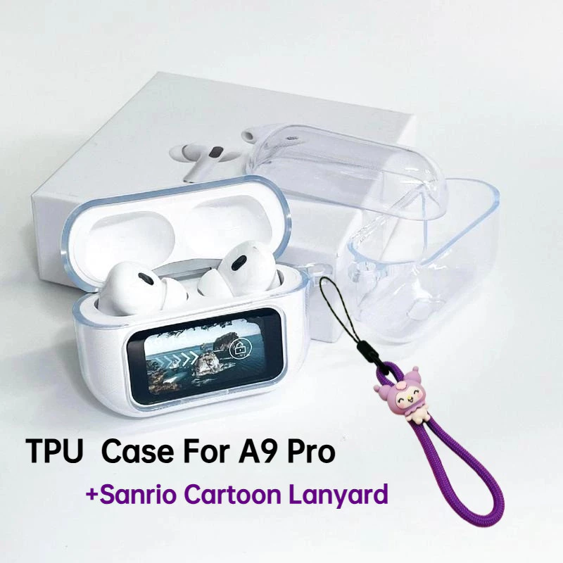 A9pro กรณี TPU โปร่งใส, Anti-Drop โปร่งใส Scilicone ป้องกันรอบทิศทาง 360 องศา, หูฟังไร้สายบลูทูธซิลิโคนพร้อมเชือกเส้นเล็ก Sanrio Carabiner