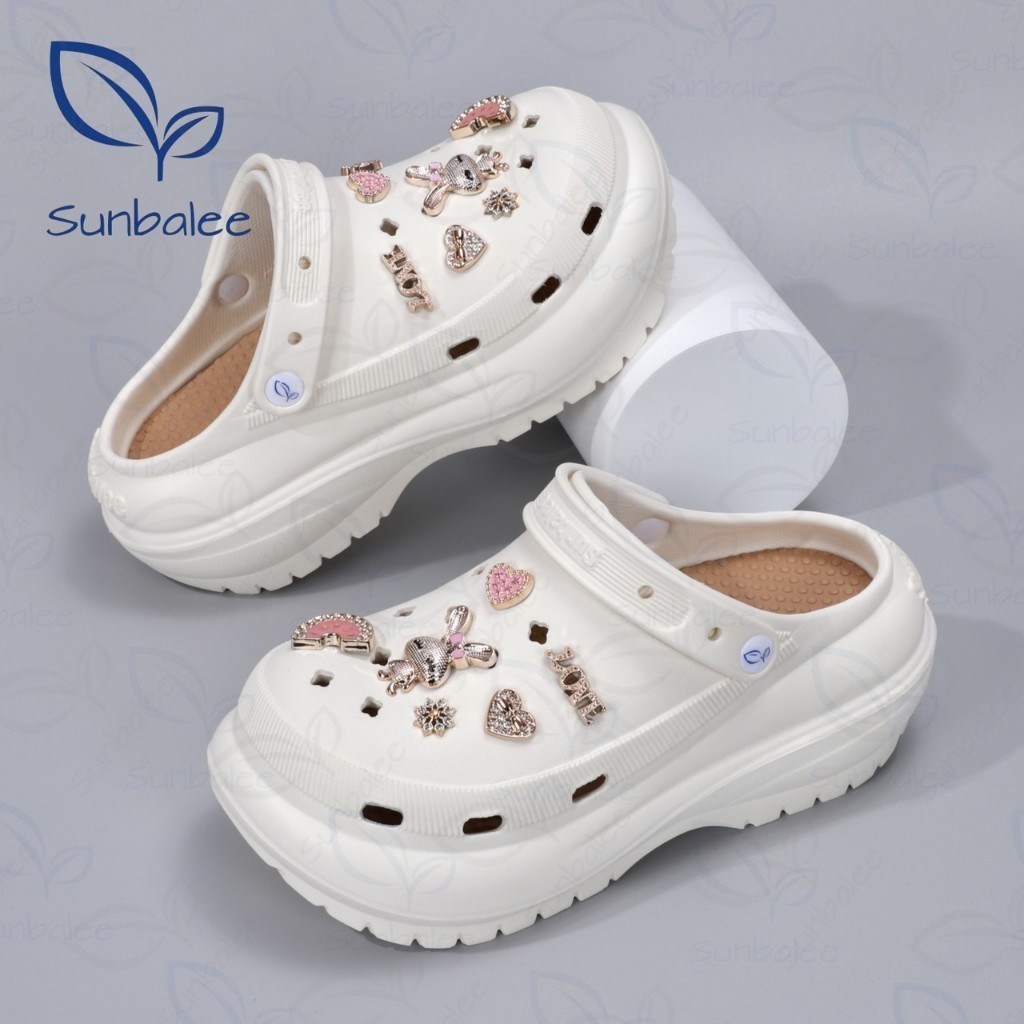 AJAYGNA รองเท้าหัวโต แถมตัวติด เสริมส้น 8 เซน รองเท้าผู้หญิงรัดส้น EVA สีพื้นล้วน SHO-SUN8694 รวมตัวติด2