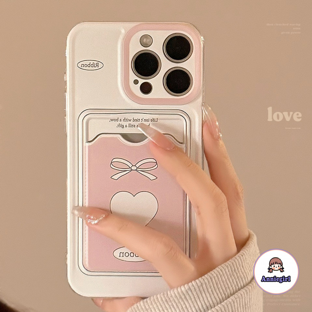 เกาหลี รัก ผู้ถือบัตร เคสโทรศัพท์สําหรับ IPhone 11 15 16 Pro MAX 12 14 13 Promax XS MAX XR 8 7 Plus SE เลนส์ป้องกัน Soft TPU โทรศัพท์ปกหลัง