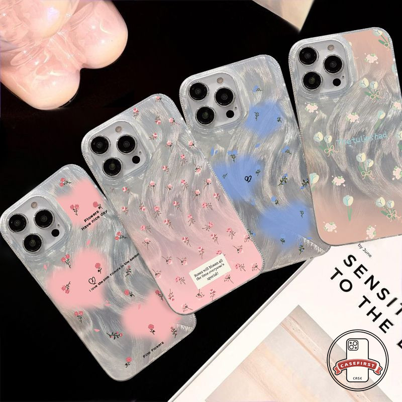 รักรักแฟชั่นหัวใจเคสดอกไม้น่ารักเข้ากันได้กับ IPhone 11 15 14 13 12 Pro Max 7Plus 15 14 8 7 Plus XR X XS Max SE 2020