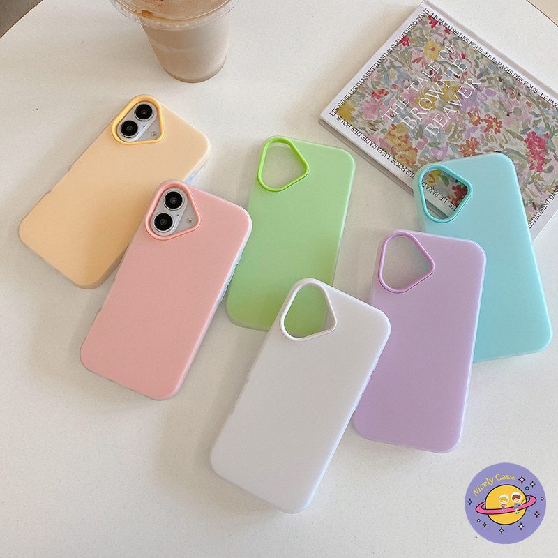 Simple 2 in 1 Pure สีเคสโทรศัพท์สําหรับ iPhone 16 15 14 13 12 Pro Max 11 16Pro กันกระแทก TPU + PC Big Hole ป้องกันปกหลัง