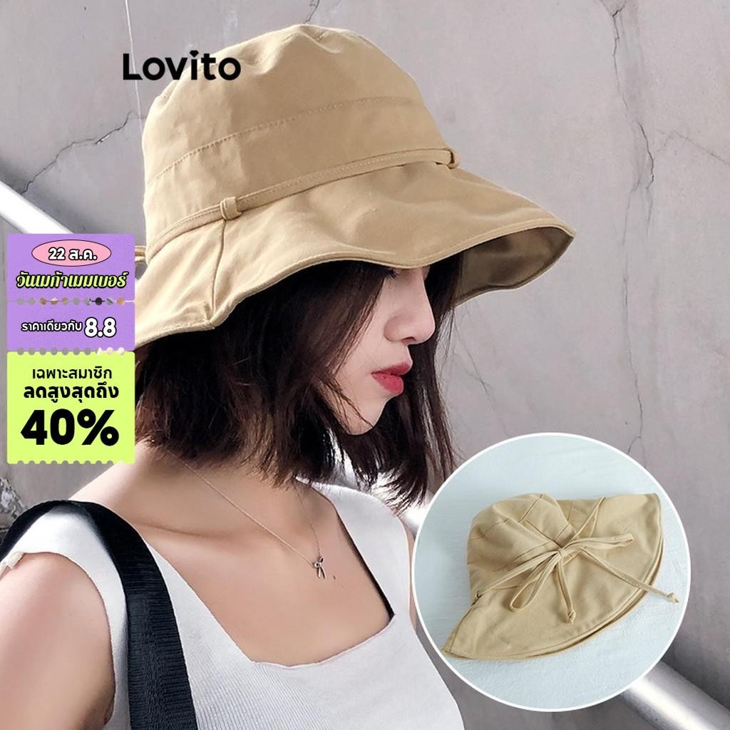 Lovito หมวกผู้หญิง แบบผูกโบว์ สีพื้น สไตล์ลำลอง LFA21066