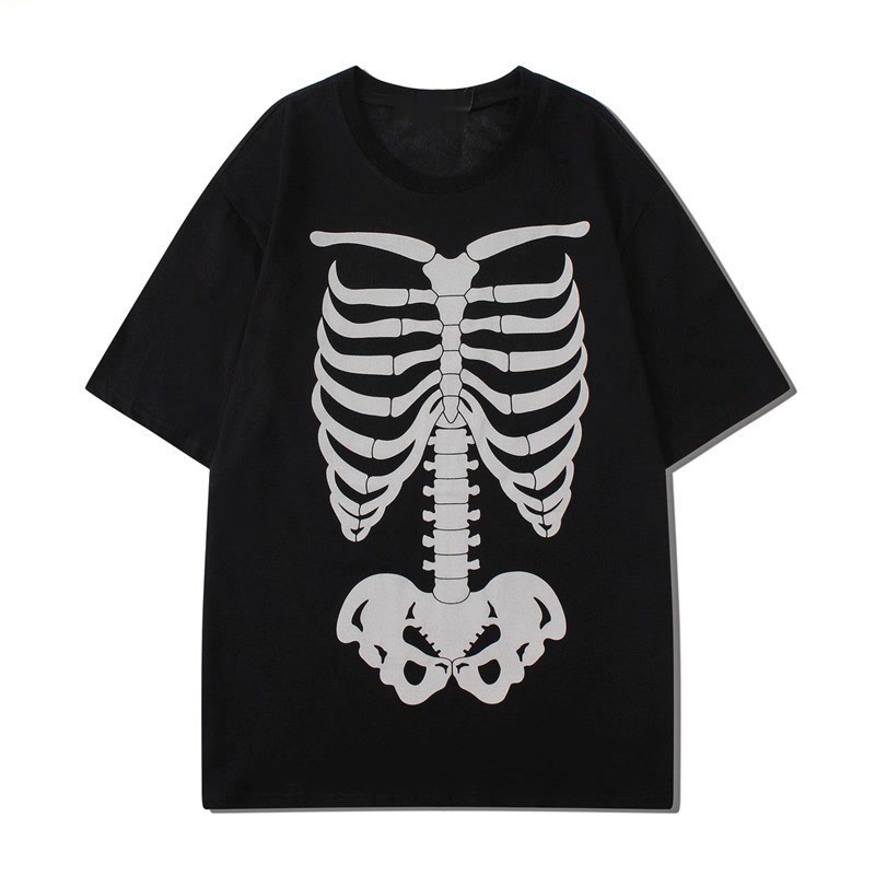 (จัดส่งตลอด 24 ชั่วโมง）Angle Official เสื้อ HALLOWEEN  ฮาโลวีน graphic  ลาย โครงกระดูก ผ้านิ่มใส่สบาย เสื้อยืด