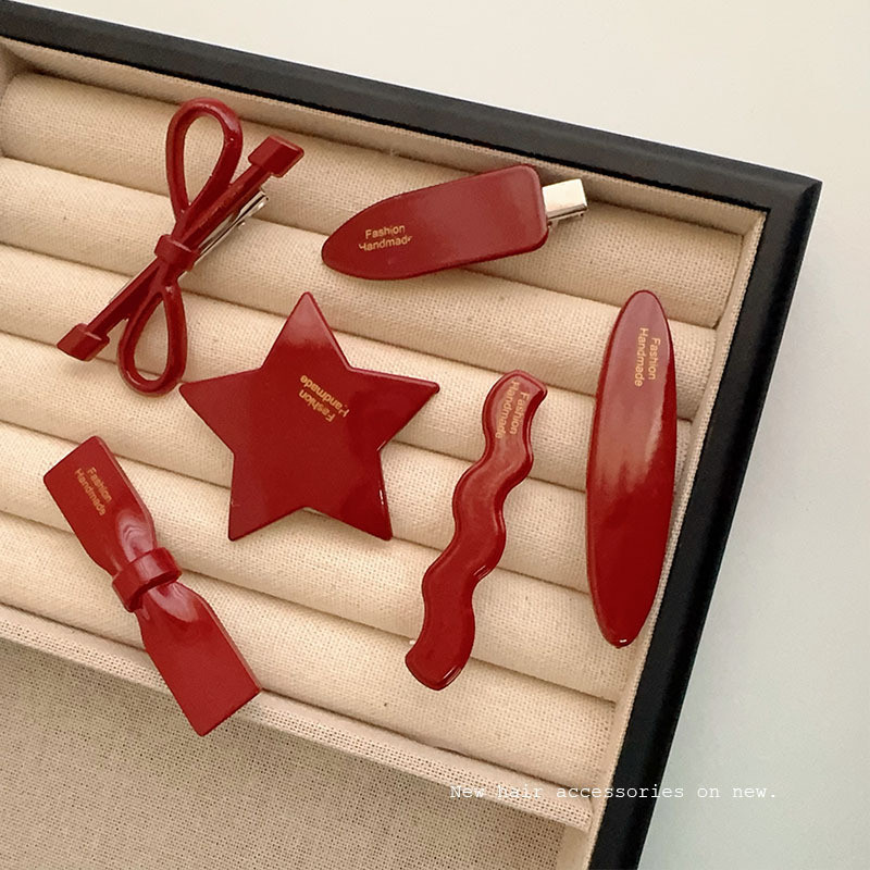 4 ชิ้นชุดย้อนยุคฝรั่งเศส Ancora กิ๊บติดผมสีแดงผู้หญิงด้านข้าง Bangs Bow เครื่องประดับผม