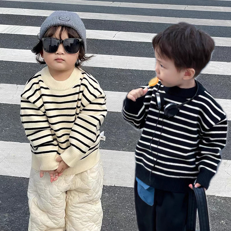 ฤดูใบไม้ร่วงฤดูหนาวเด็กเสื้อกันหนาวชายหญิงเสื้อถักกลางเด็กใหญ่ลายเสื้อสวมหัวแฟชั่นท็อปส์