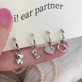 2 ชิ้น/เซ็ตแฟชั่น Rhinestone Alloy Bowknot Cat ต่างหูสําหรับผู้หญิง