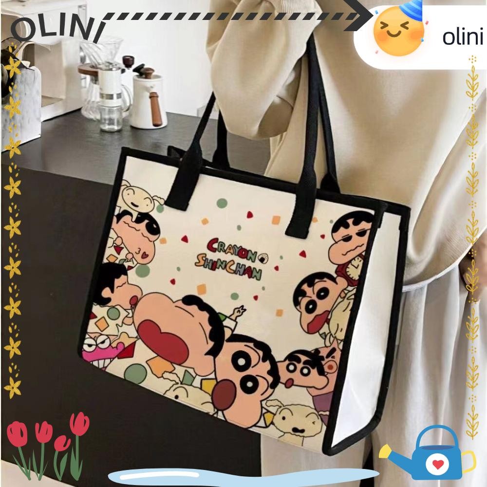Olini กระเป๋าผ้าแคนวาสเครยอนชินจัง, กระเป๋าสะพายการ์ตูนอ่อนโยน, กระเป๋าใต้วงแขนซิปผู้หญิงอินเทรนด์ความจุขนาดใหญ่